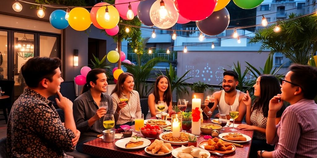 Celebración de cumpleaños en una terraza colorida en Condesa.