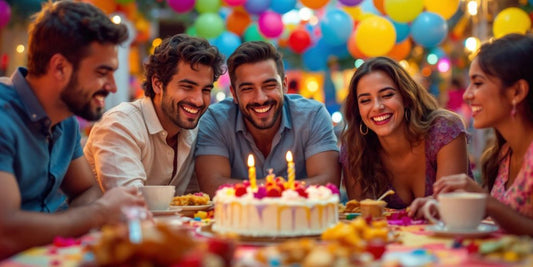 Fiesta de cumpleaños con decoraciones y pastel en Santa Fe.