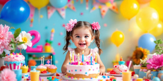 Fiesta de cumpleaños colorida para niña de 2 años.