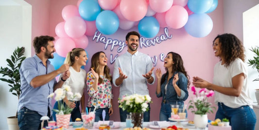 Fiesta de revelación de género con globos rosa y azul.