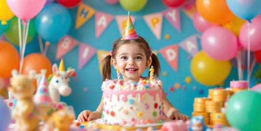 Fiesta de cumpleaños colorida para niña de 3 años.