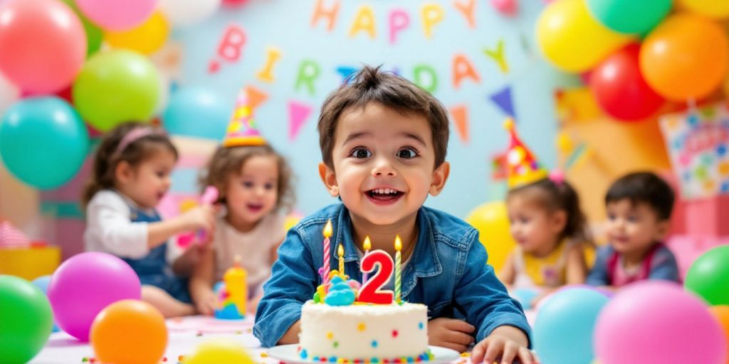 Fiesta de cumpleaños colorida para un niño de 2 años.