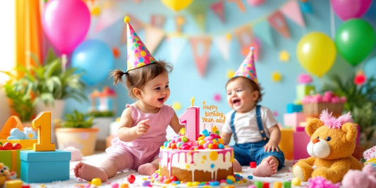 Fiesta de cumpleaños colorida para un niño de un año.